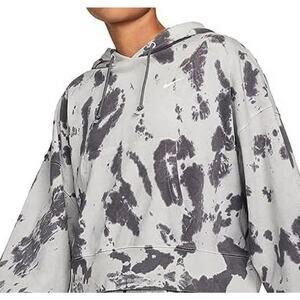Nike Sportswear French Terry Washed Jersey Oversized Crop Hoodie Gray/Black. L